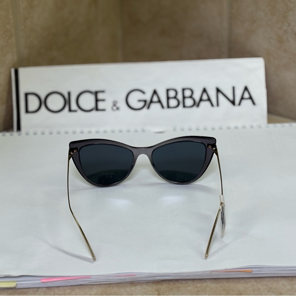 New Dolce & Gabbana DG4381 3268/87 Grey Cat-Eye Sunglasses with Gold Detail - Picture 8 of 13